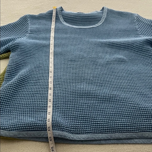 Focus Bundle of Waffle Knit 100% Cotton Tops, Green + Blue, Women’s Large - Picture 6 of 8